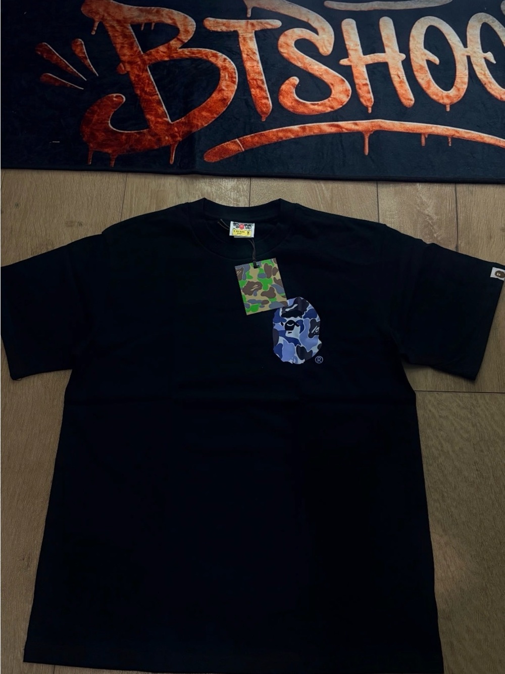 Stussy Black Tee with Blue Camo Ape Logo - Picture 2 of 2